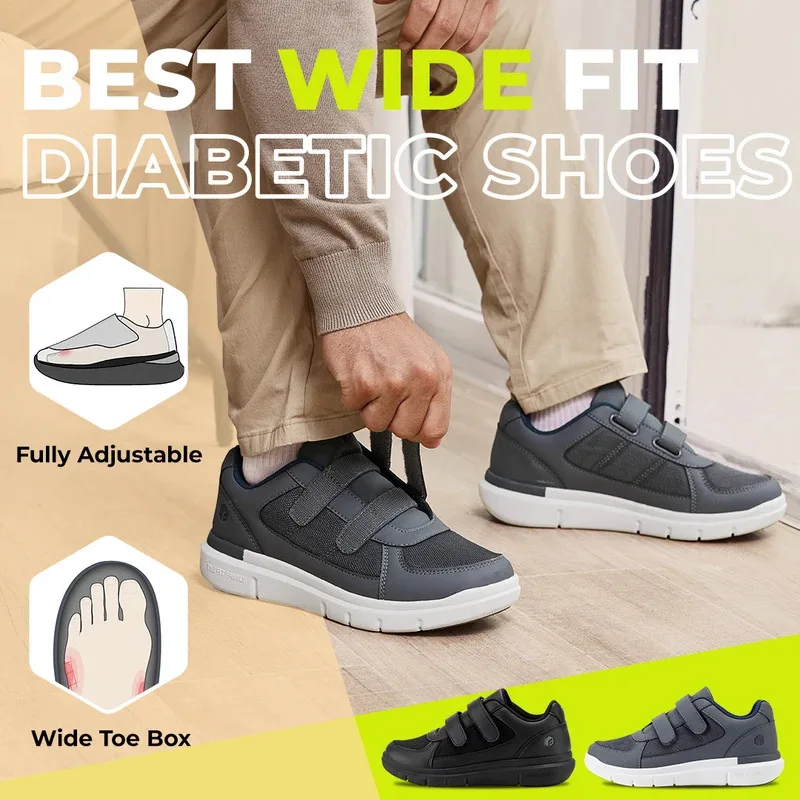 Fitville Men'S Diabetic Shoes Extra Wide 4E Senior Causal Shoe Relieve Neuropathy For Swollen Foot Pain With Arch Support