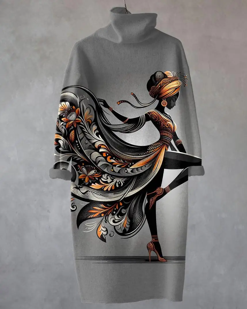 

Women's Turtleneck Knitted Maxi Dress Art Bohemian Style Fashion Loose Long Sleeve Daily Casual Retro Plus Size Clothing