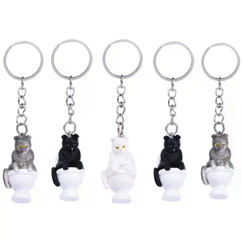 [MOA]Funny PVC Cat Keychain Toilet Shape Design Color Options For Cat Lovers Bag Car Key Decor[MOA]