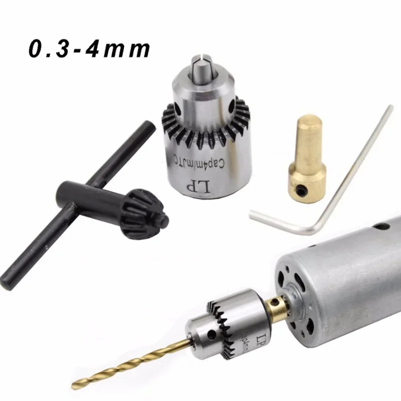 4pcs Micro Motor Drill Chuck gamma di serraggio 0.3-4mm Mini montato su cono con chiave 3.17mm albero elettrico in ottone