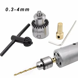 4pcs Micro Motor Drill Chuck Clamping Range 0.3-4mm Taper Mounted Mini  With  Key 3.17mm Brass Electric  Shaft