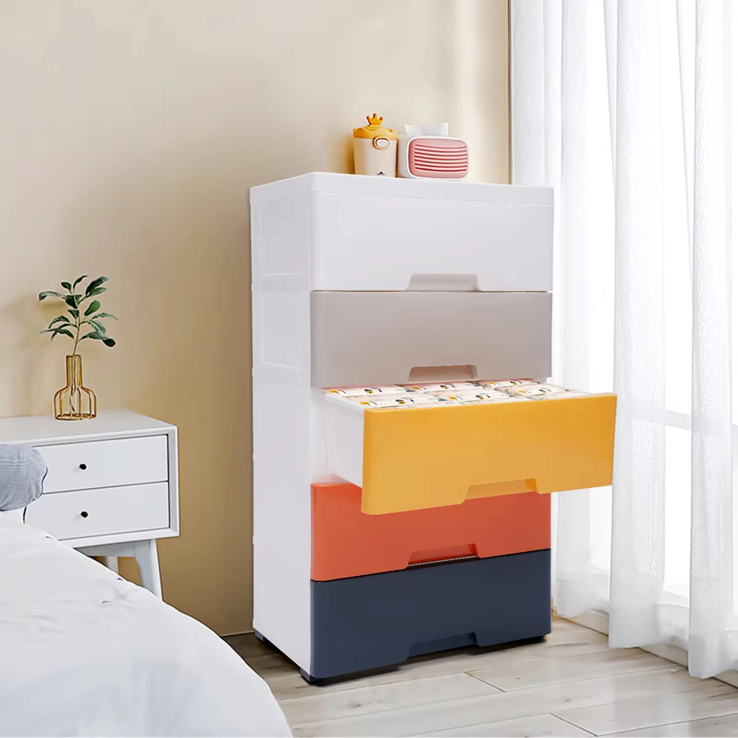 Drawers Dresser  Plastic Cabinet Stackable Vertical 5 Drawers Tower Clothes  Small Chest Closet  Bedroom