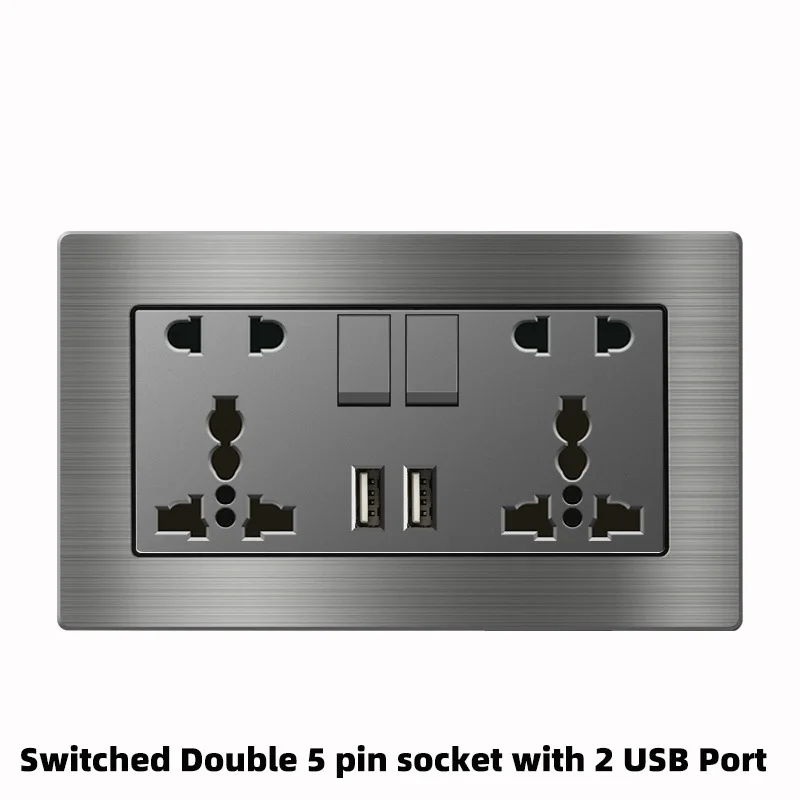 Aluminum Alloy Brushed Grey Panel Single Twin Socket with USB 3.1A Fast Charge Type C USB 13A UK Standard