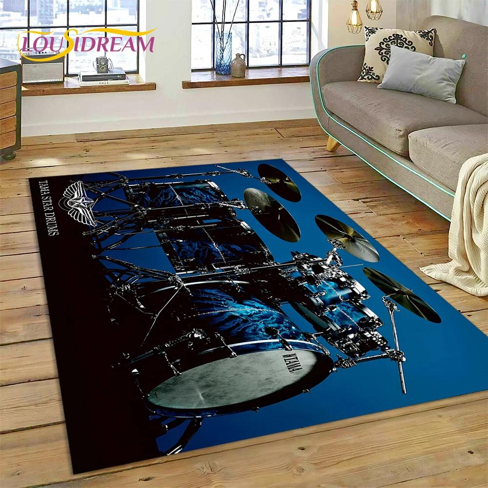 Drum Kit Music Instruments Drum Set Carpet Rug for Home Living Room Bedroom Sofa Doormat Decor,kids Area Rug Non-slip Floor Mat