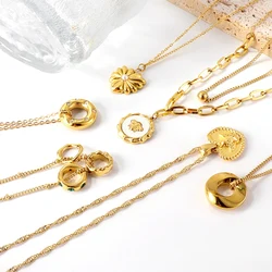 LUXUKISSKIDS Luxury Golden Bee Necklace Trendy Angel Embosse Fine Round Circle Charms Aesthetic Vintage Double Link Chain Choker