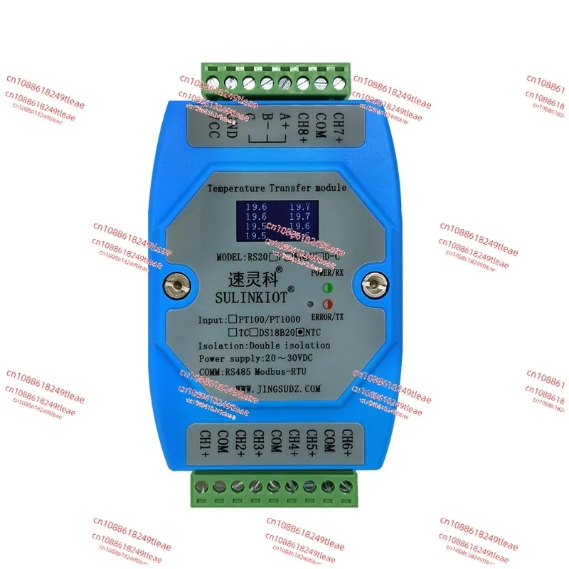 

8-Channel NTC temperature transmitter 10K thermistor to rs485 temperature acquisition module with isolation