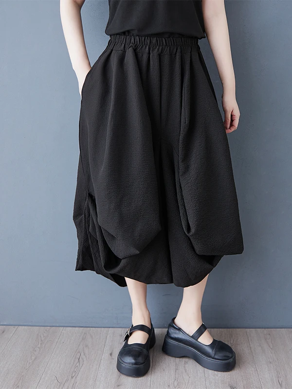 Bla Wide Leg Pants Women's Loose Lazy Sle Splicing Asymmetrical Eighteen Skirt Casual High Waist Summer Thin Model