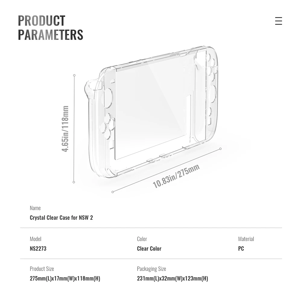 Para switch 2 split case capa transparente capa protetora capa dura acessórios do console de jogos