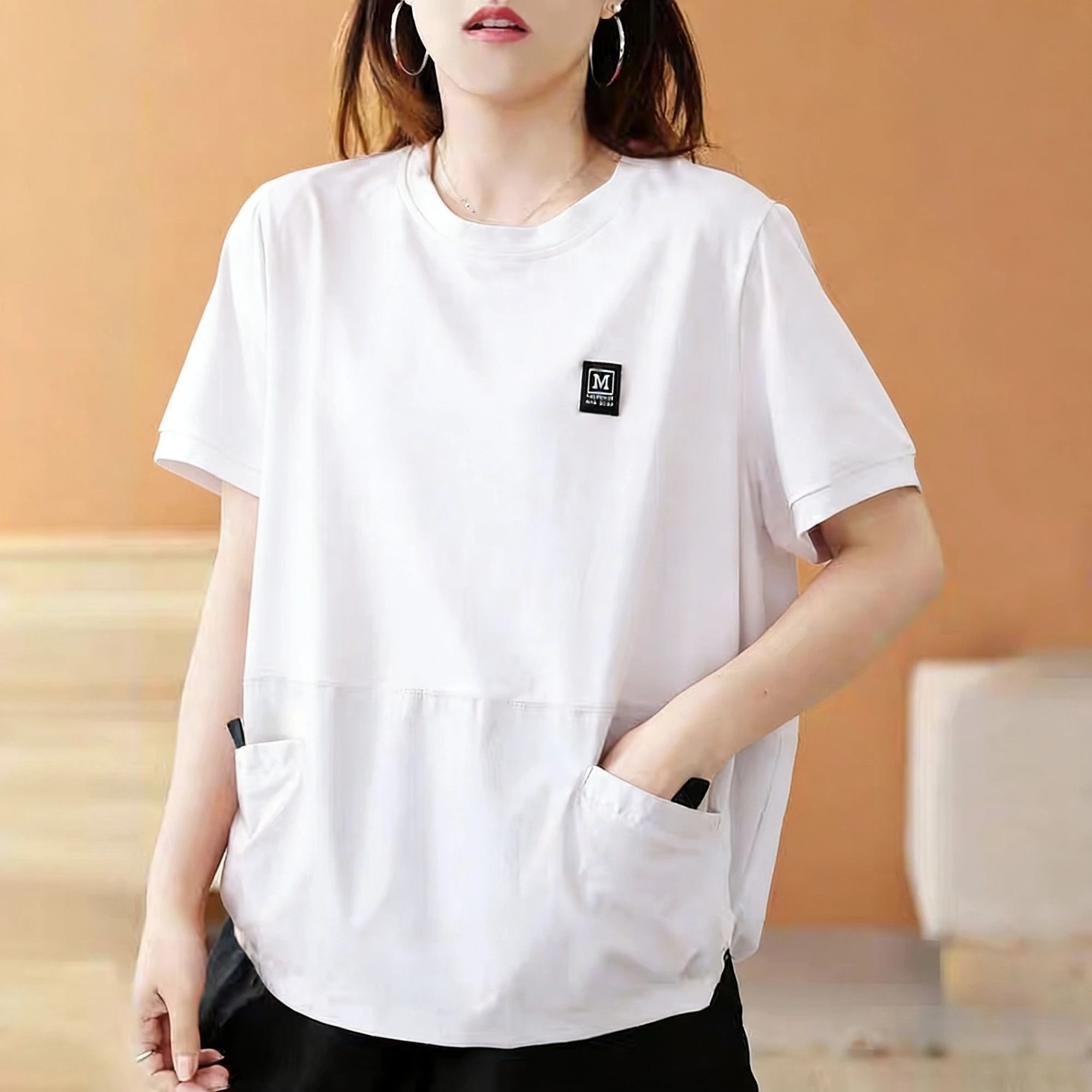 Fashionable round Neck Short Sleeve T-Shirt Women's Summer Casual Sporty Top plus Size Cover up Comfortable Breathable