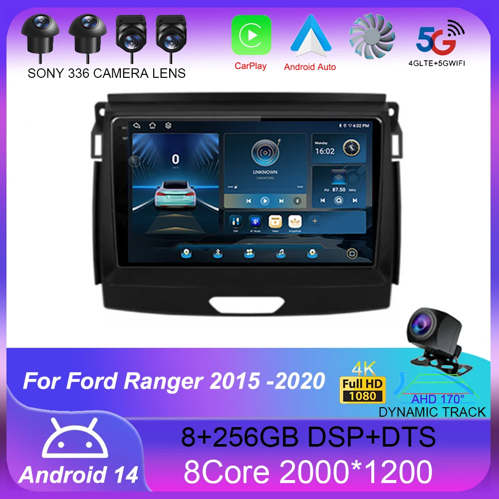 Android 14 Car Radio Stereo QLED Screen For Ford Ranger 2015 2016 2017 2018 2019 2020 GPS Multimedia Carplay Autoradio Head unit