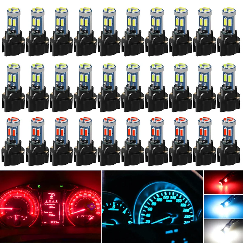 10Pcs Super Bright T5 LED Bulbs 7 SMD Instrument Speedo Gauge Cluster 37 73 74 79 17 57 LED Lights Bulb.Instrument Panel Light