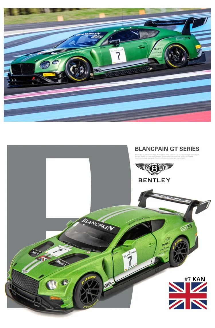 1:32 Bentley GT3 racing car High Simulation Diecast Metal Alloy Model car Sound Light Pull Back Collection Kids Toy Gifts E13