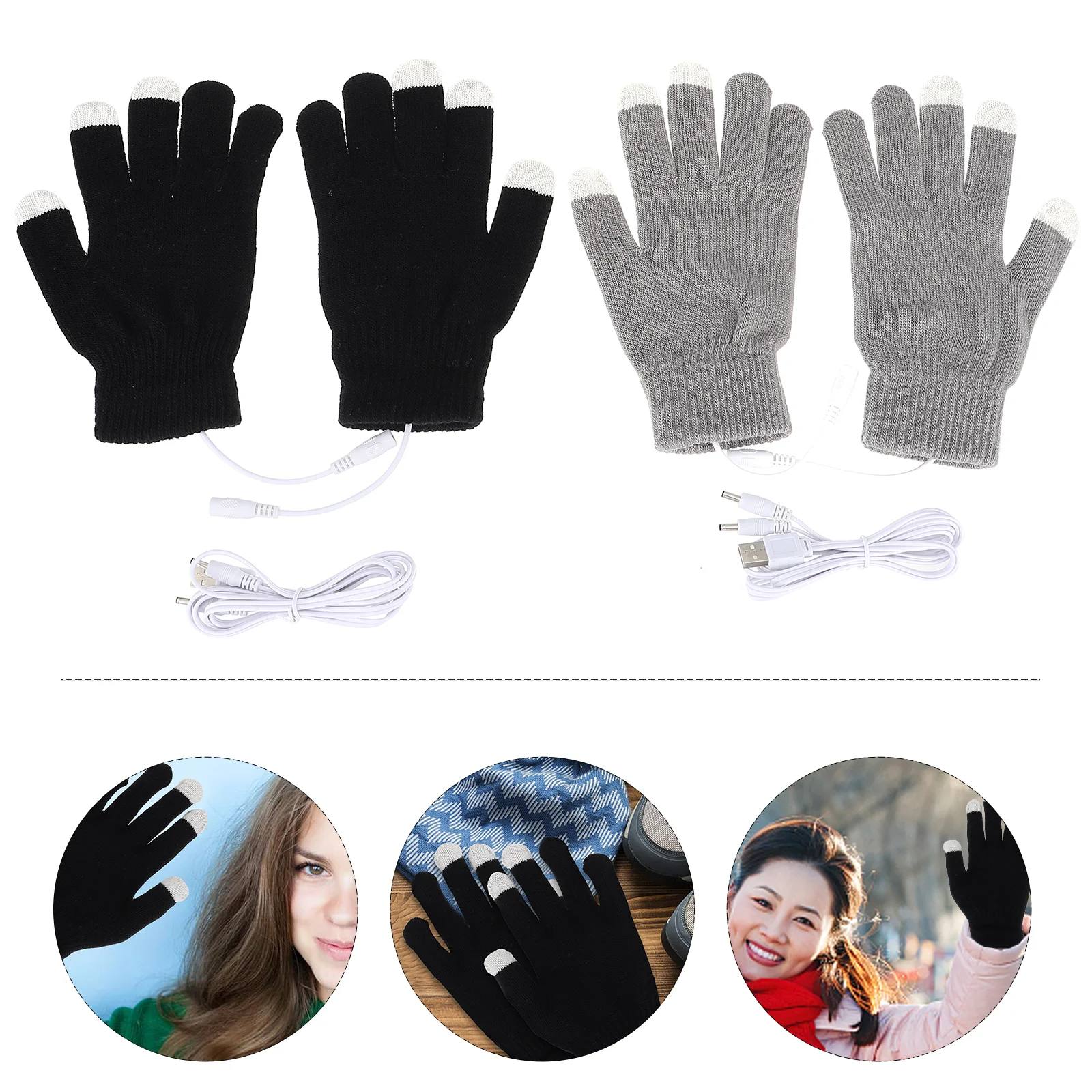 2 Pairs USB Heated Gloves Men Liners Women Rechargeable Winter Mitts Hand Warmer Portable Women's