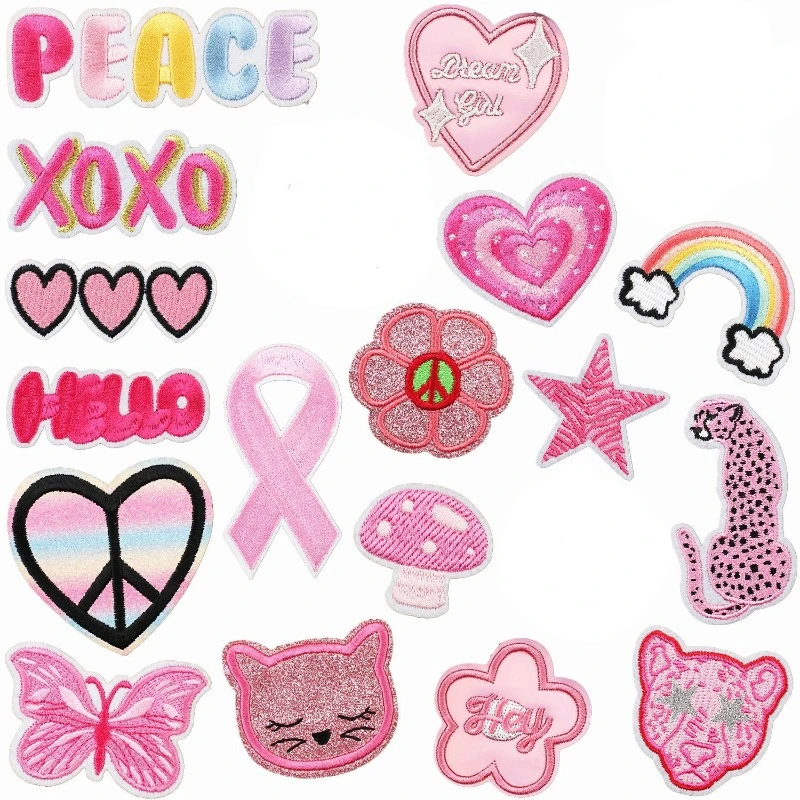 50pcs/Lot Luxury Embroidery Patch Pink Love Heart Red Ribbon Butterfly Leopard Clothing Decoration Accessory Craft Diy Applique