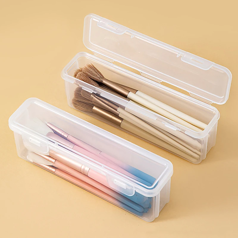 Makeup Brush Transparent With Cover Organizer Eyebrow Pencil Boxes Portable Women Cosmetic Bag Storage Organizer Makeup Tools