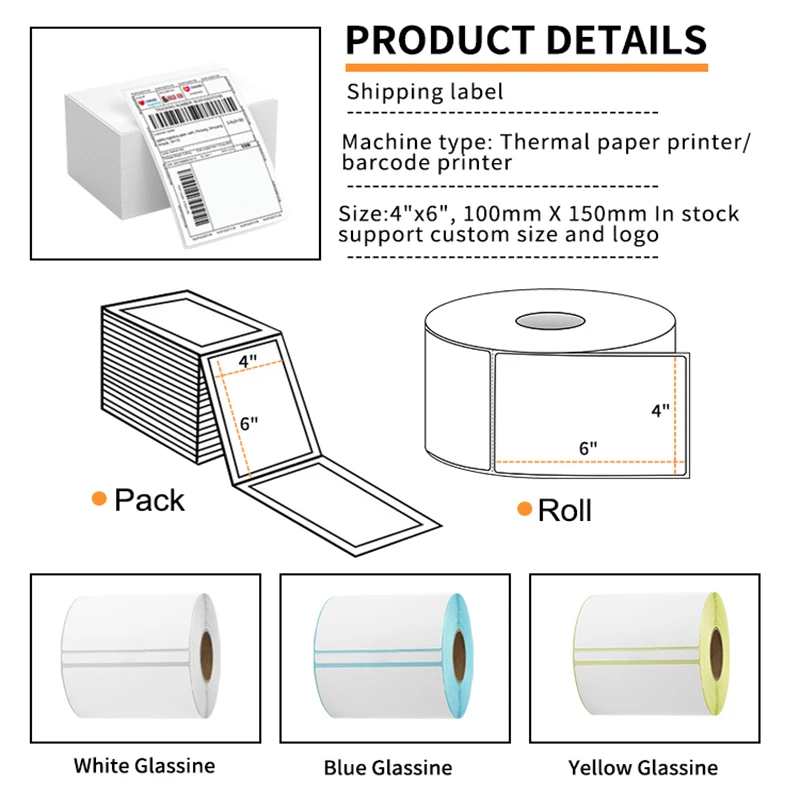 LKX 4x6 Inch thermisch papierrollen Printer Verzendlabels Universele sticker Zelfklevend Waterdicht Oliebestendig Voor 241BT