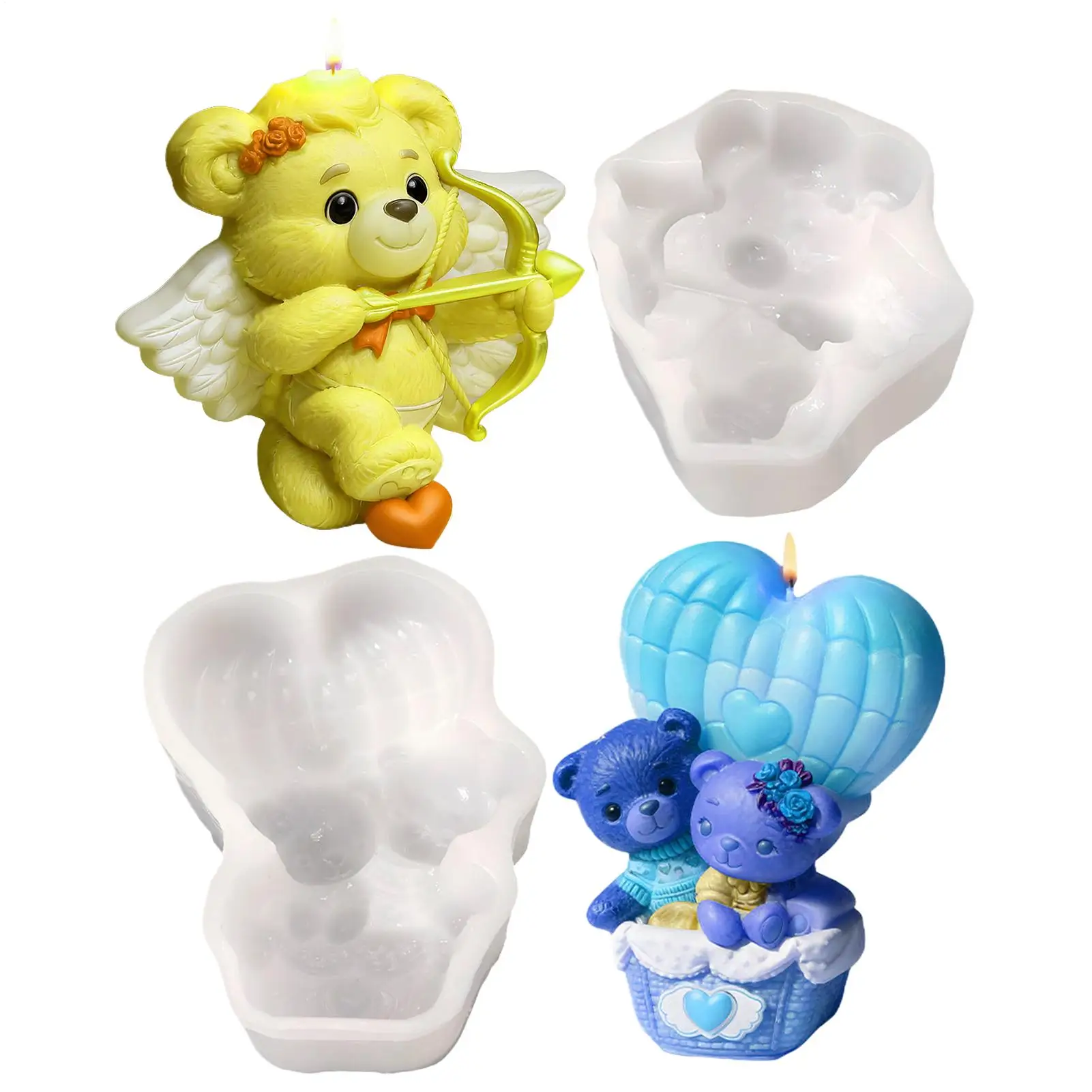 

Candle Molds Silicone 2 Pieces Cartoon Casting Mould 3D Stereo Bear Shape Silicone Candle Molds For Dating DIY Holidays Wedding