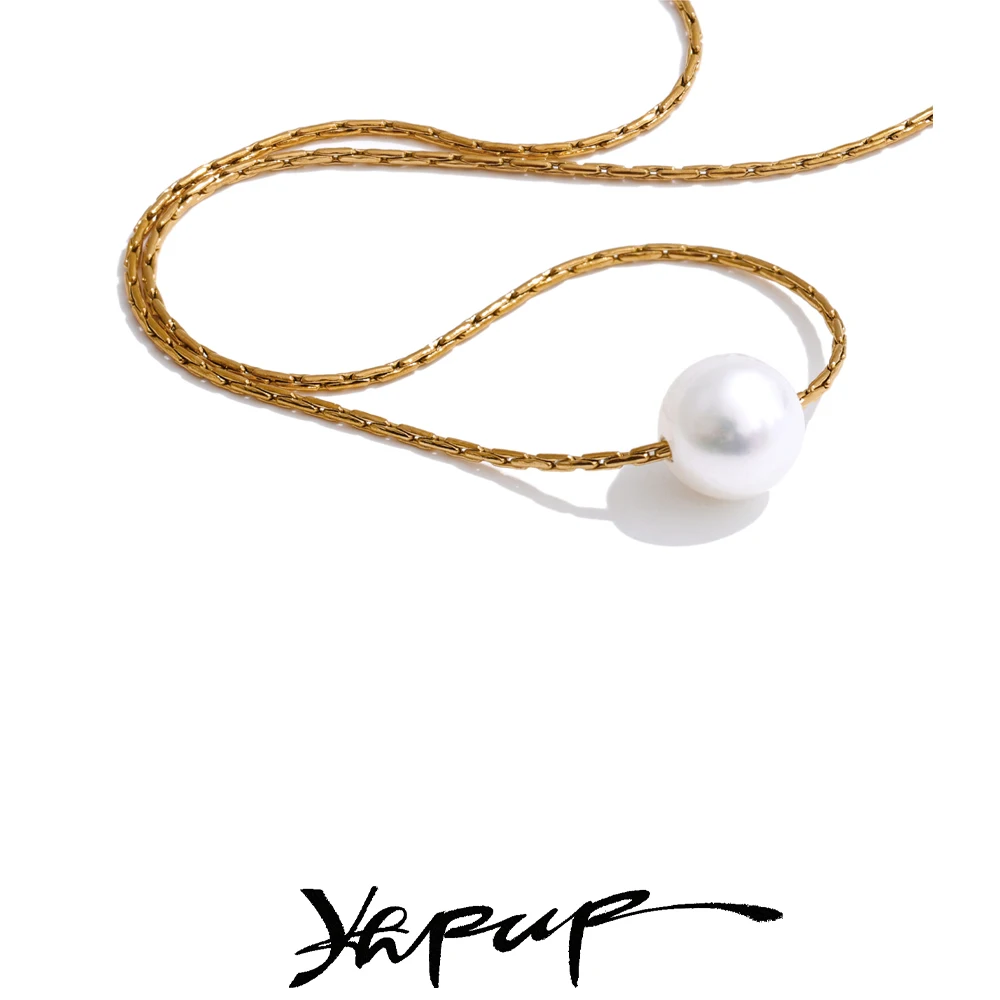 Yhpup 2 Style Daily Basic Natural Freshwater Pearl Round Oval Pendant Necklace Ladies Stainless Steel Chic Jewelry High Quality