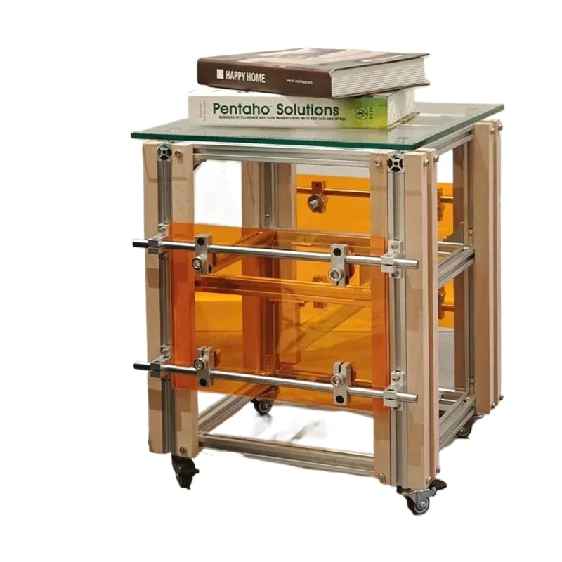 

Aluminum profile optical axis glass side table, movable coffee table corner acrylic corner table