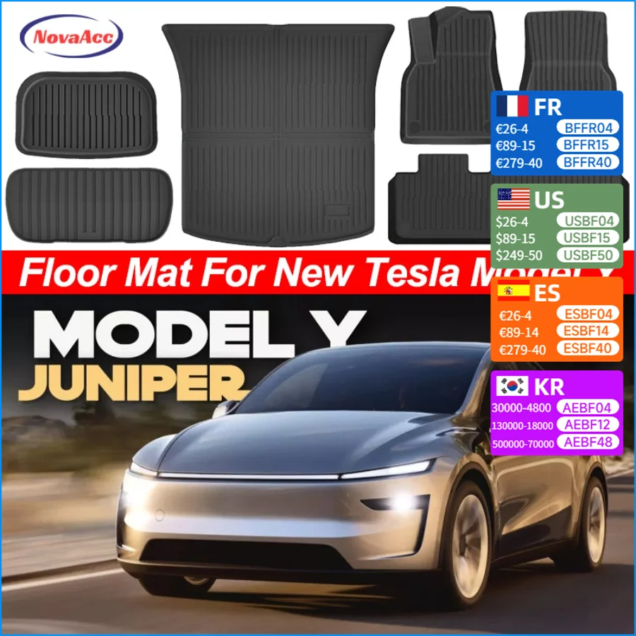 

NovaAcc для модели Y Напольные вкладыши Juniper Версия Коврик в багажник Подкладка TPE Всепогодная водонепроницаемая для Tesla Model Y 2025 Аксессуары