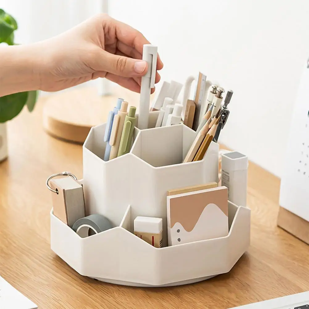 Desk Organizer Capacity Rotating Pen Holder Makeup Brush Organizer with 9-grids Smooth Edge Lightweight Pencil for Desktop