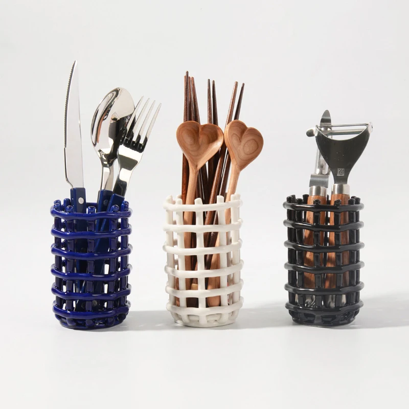 Toothbrush Holder Creative Hollow Ceramic Storage Rack Woven Ceramic Tableware Chopsticks Spoon Fork Knife Storage Rack Bathroom