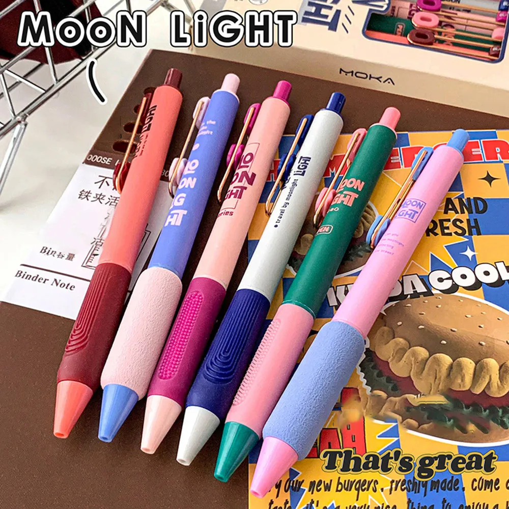 6PCS/Box ST Tip Neutral Pen Press Type 0.5mm Black Ink Signing Pen Soft Cloud Grip School Supplies Writing Tools Student