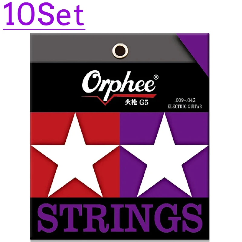 Orphee G-serie elektrische gitaarsnaren, koolstofstaal, zeshoekige legering, vernikkeld, 1/10 sets, gitaaraccessoires voor gebruik op het podium, in de studio en tijdens oefeningen.