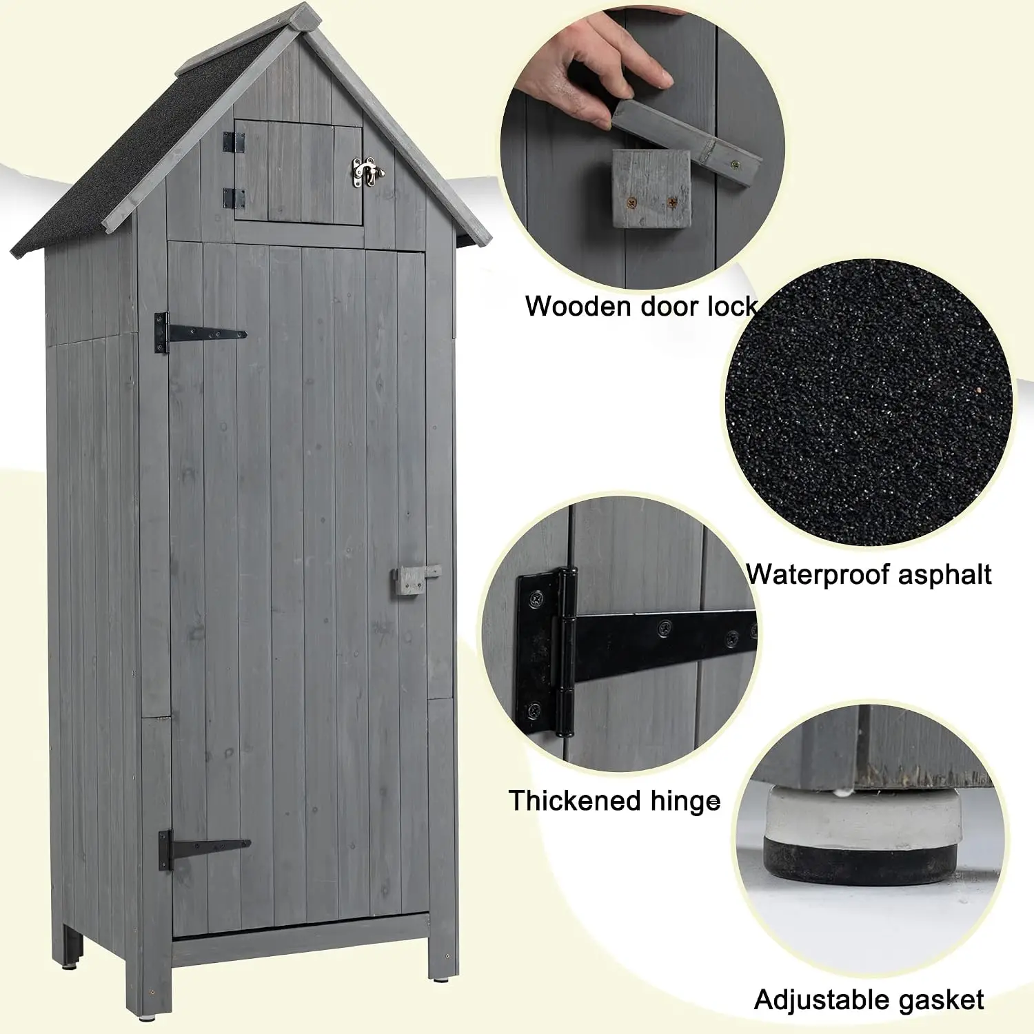 Outdoor Wooden Storage Shed with Workstation & Lockers, Gray, Customized