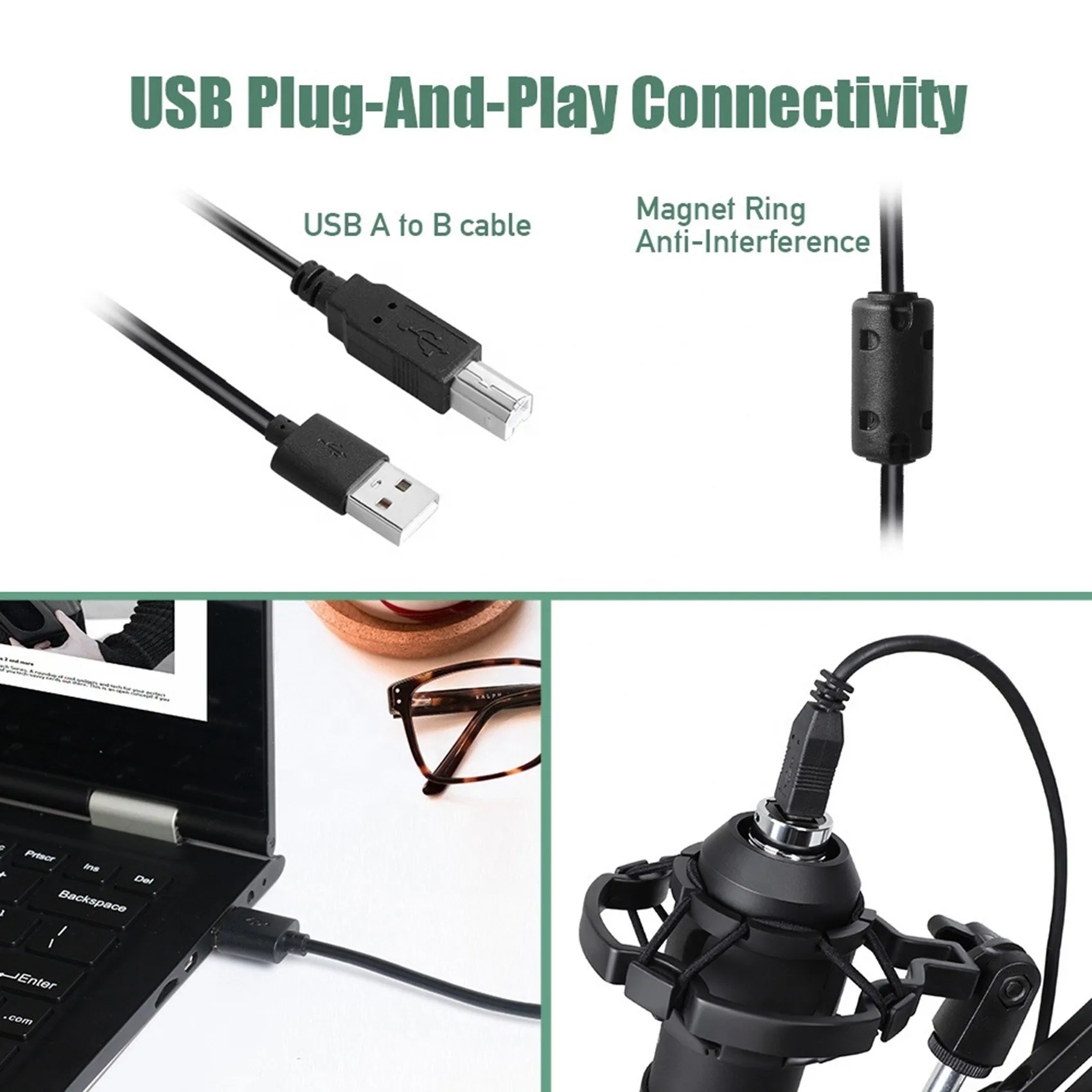 BM800 ตัวเก็บประจุไมโครโฟน 192 Khz/24Bit Professional ไมโครโฟน USB Mic สําหรับแล็ปท็อปคอมพิวเตอร์คาราโอเกะ Tik Tok Youtube