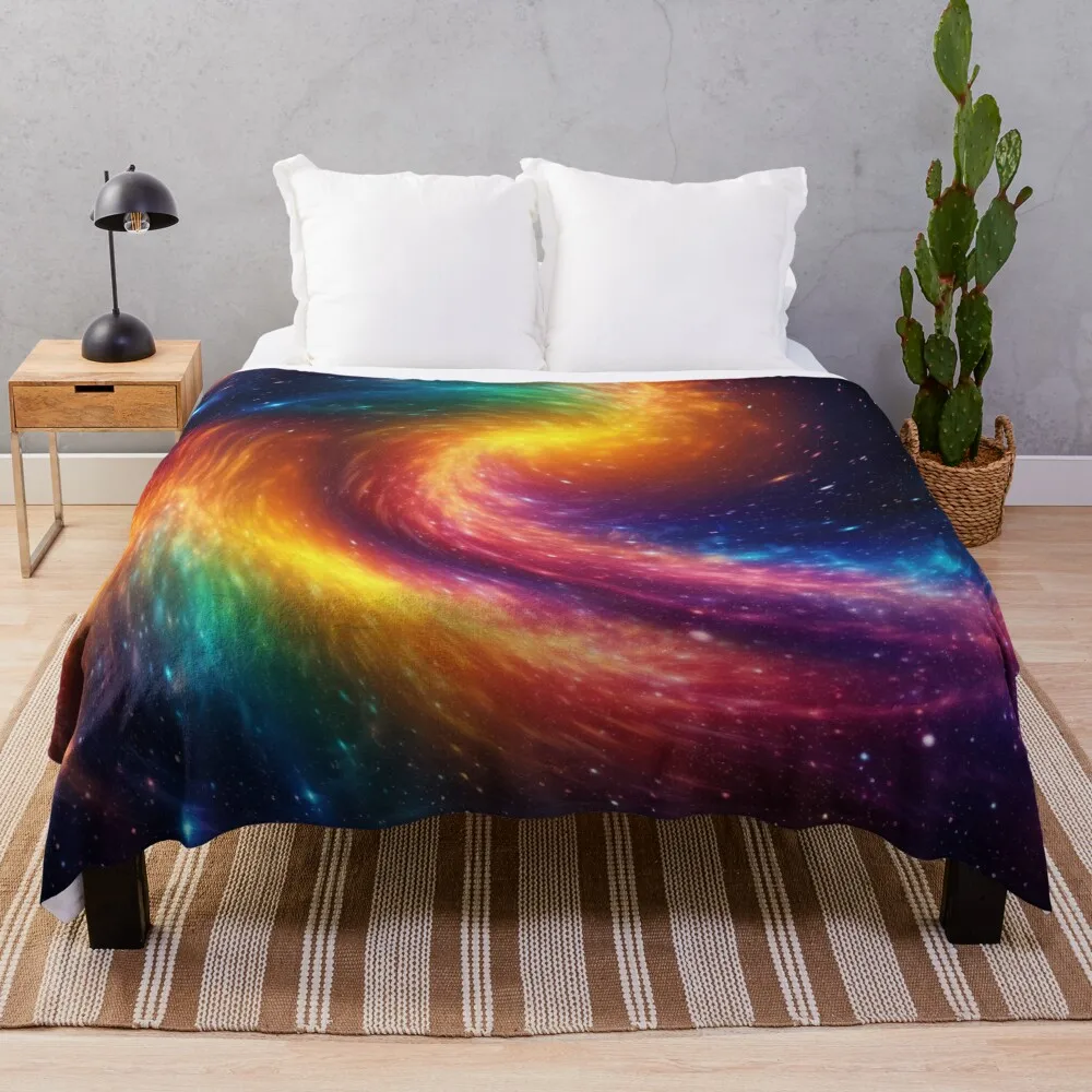 Rainbow Space Nova Burst Throw Blanket bed plaid Bed linens Blankets