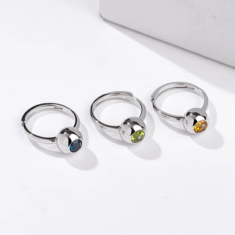 BOCAI New S925 Sterling Silver Jewelry Simple and Fashionable Inlaid With Round Olivine Engagement Ring Women's Selected Gift