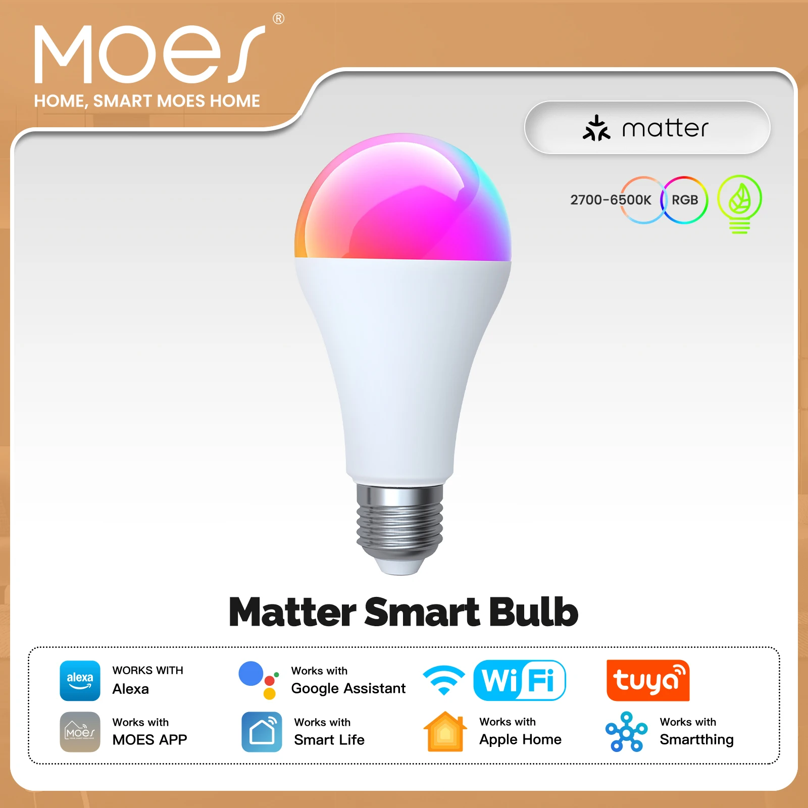 MOES Tuya Matter WiFi Smart E27 LED-Glühbirne Dimmbar 16 Millionen RGB-Farben Kerzenlampe Sprachsteuerung Kompatibel mit Alexa Google Home