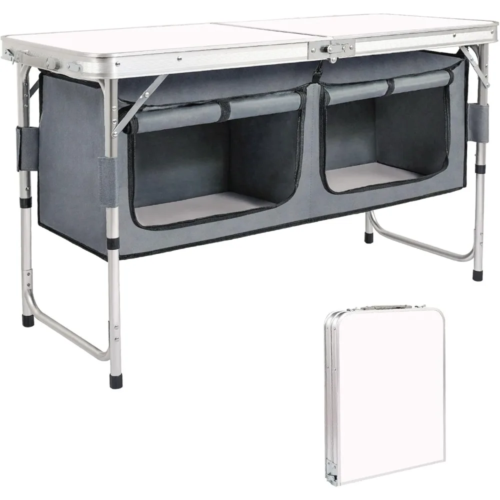 

Folding Camping Table Aluminum Portable Picnic Table with Storage Organizer 3-Level Height Adjustable for Camping,Picnic,Party