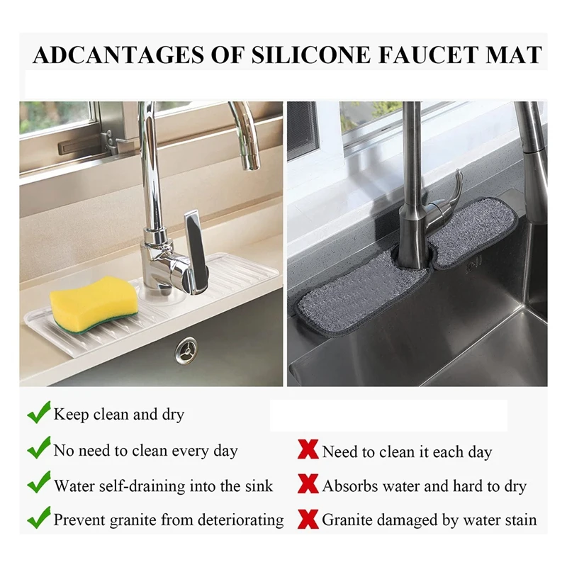 1 Piece Sink Splash Guard With Slope Sink Faucet Mat & Soap Dish & Sponge Holder Silicone Faucet Handle Drip For Self Draining