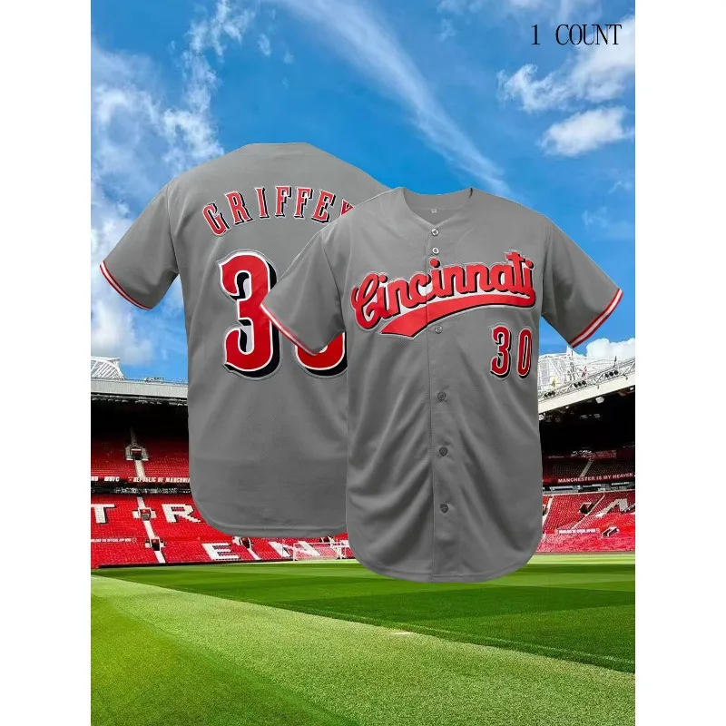 

Men's #30 Cincinnati Baseball Jersey Embroidered Baseball Shirt Loose Fit,Short Sleeve Sports Top for Training and Competition