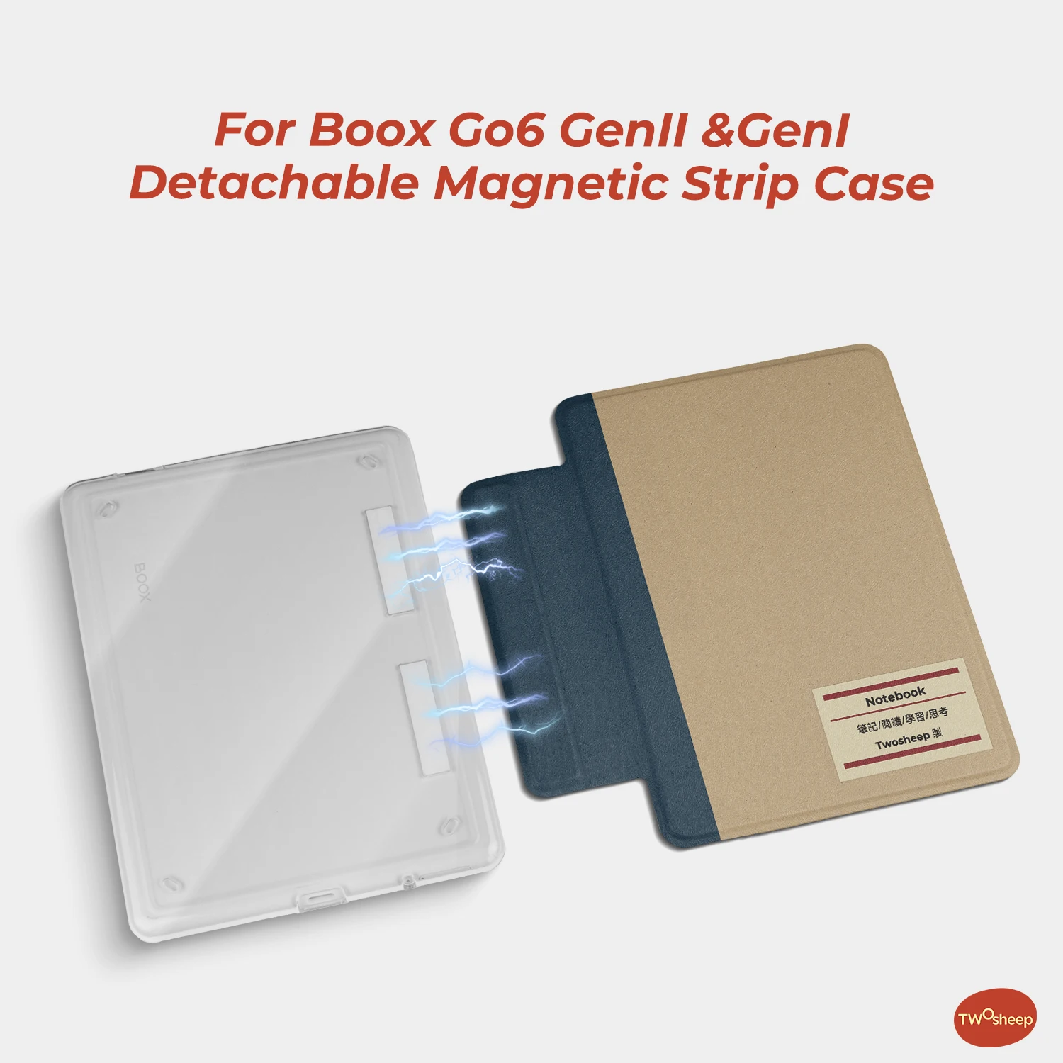 Twosheep Notebook Style Case Suit For Boox Go6 Gen2 Gen II Boox Go6 Gen1 Poke7 Poke6 Poke5 Detachable Magnetic Smart Slim Folio