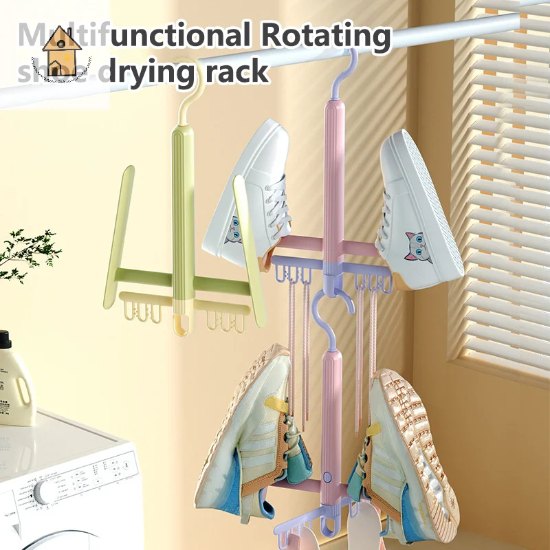 

Rotatable Shoes Drying Rack Windproof With Sock Clips Shoes Drying Hanger Quickly Dry Space Saving Hanging Shoes Hook