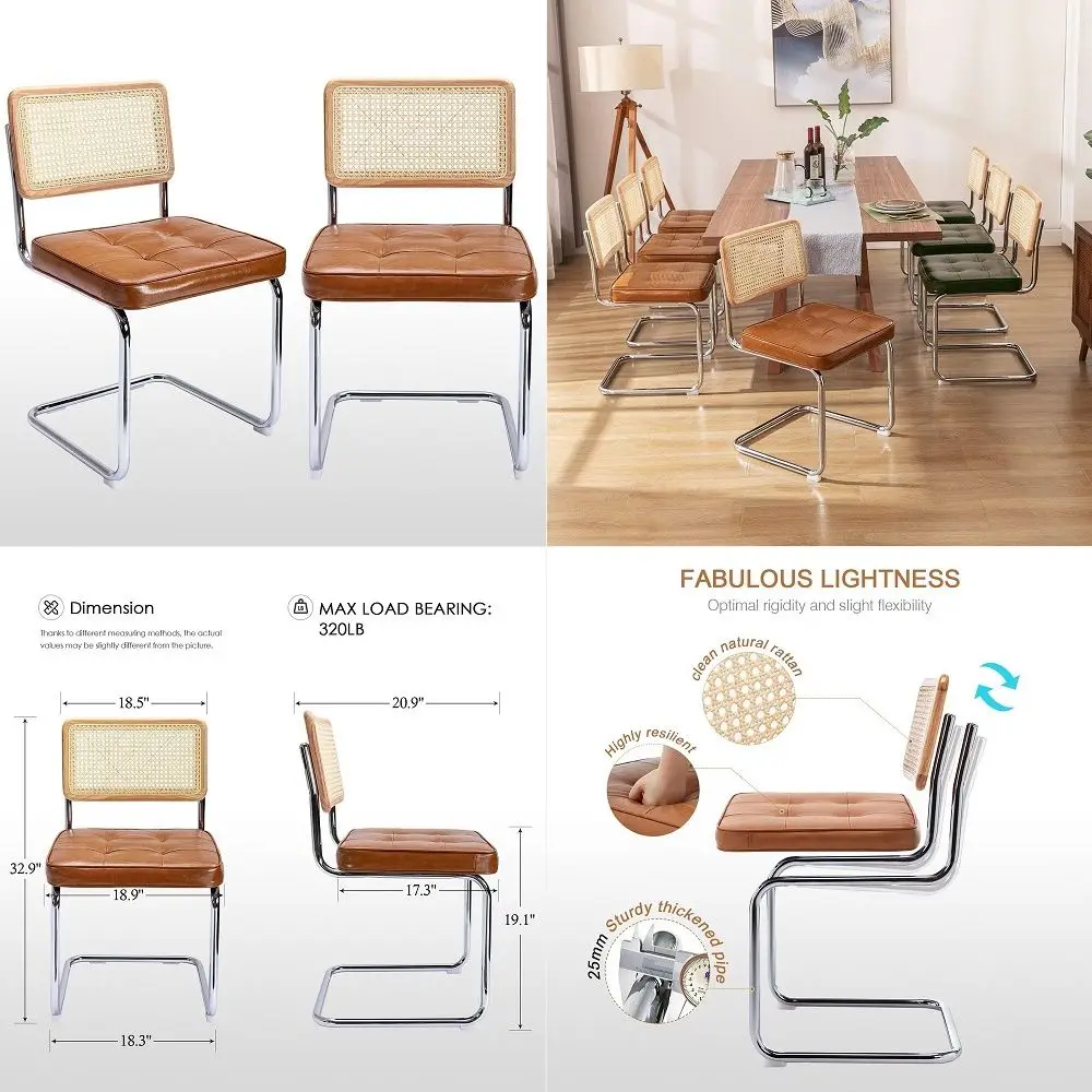 

Natural Rattan Dining Chairs Set of 2, Modern Dining Room Chairs with Solid Wood Back for Kitchen Living Room, Mid Century Breu