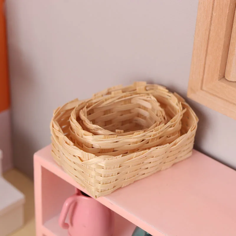 Cesta tejida en miniatura para casa de muñecas, Mini cestas de almacenamiento hechas a mano, cesta de frutas y verduras, accesorios para juguetes