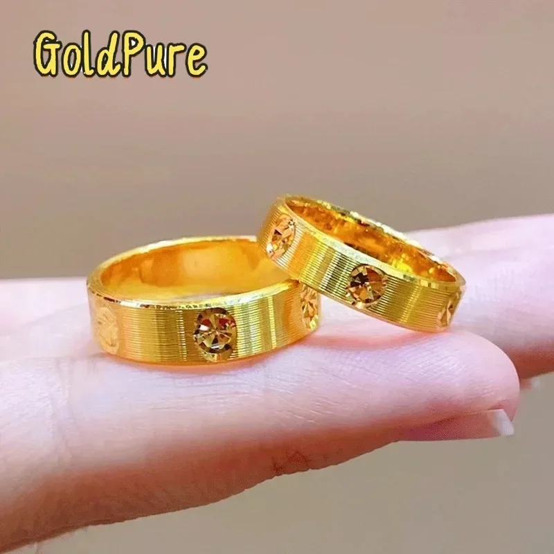 

Золотое кольцо Goldpure 9999 24K из настоящего золота с алмазной огранкой CNC, цельное, гладкое, для мужчин и женщин, кольцо для признания в любви, золотые кольца для пар