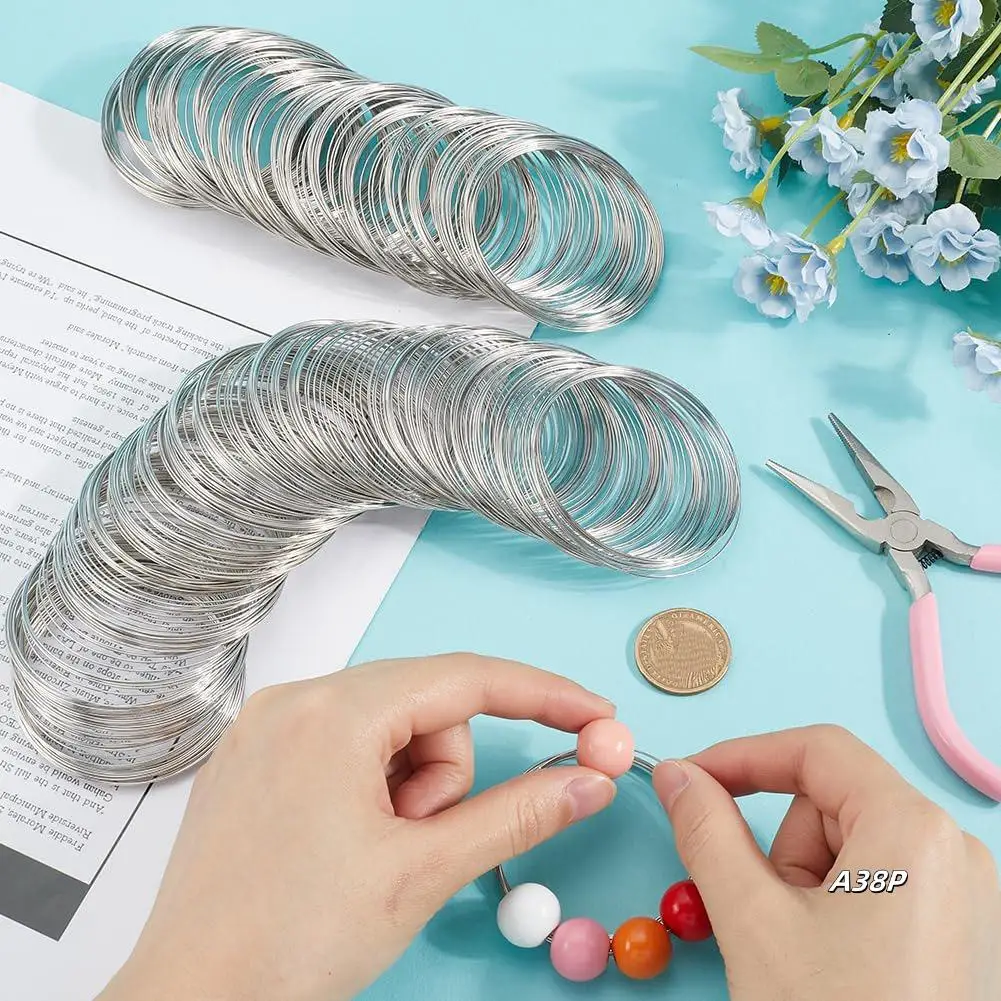 

500 Loops Beading Jewelry Wire 22 Gauge Steel Memory Wire Bracelets Bulk Silver Cuff Bangle Findings For Jewelry Making