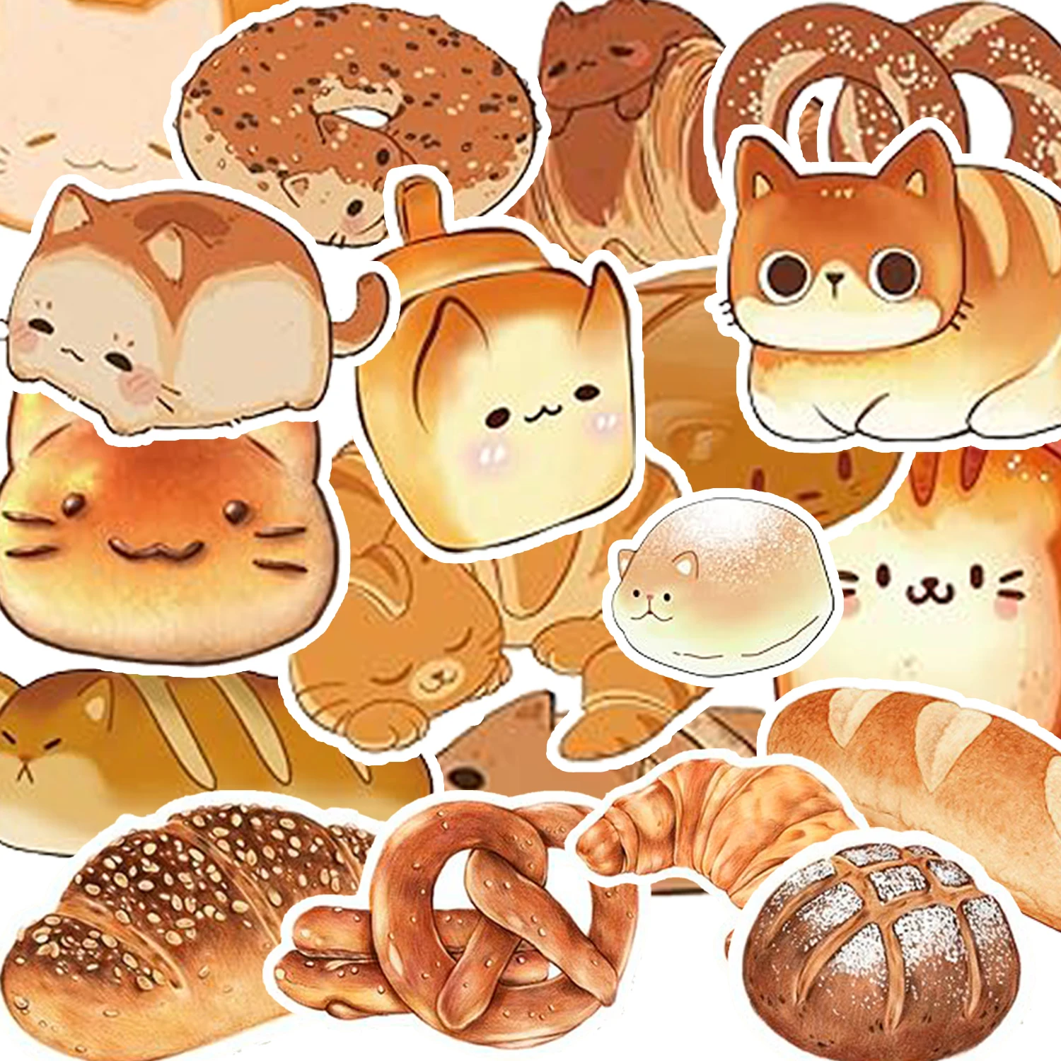 

Cute Cat Bread Series Printed Crystal Sticker Laptop Scrapbook Mobile Doodle DIY Sticker Toy