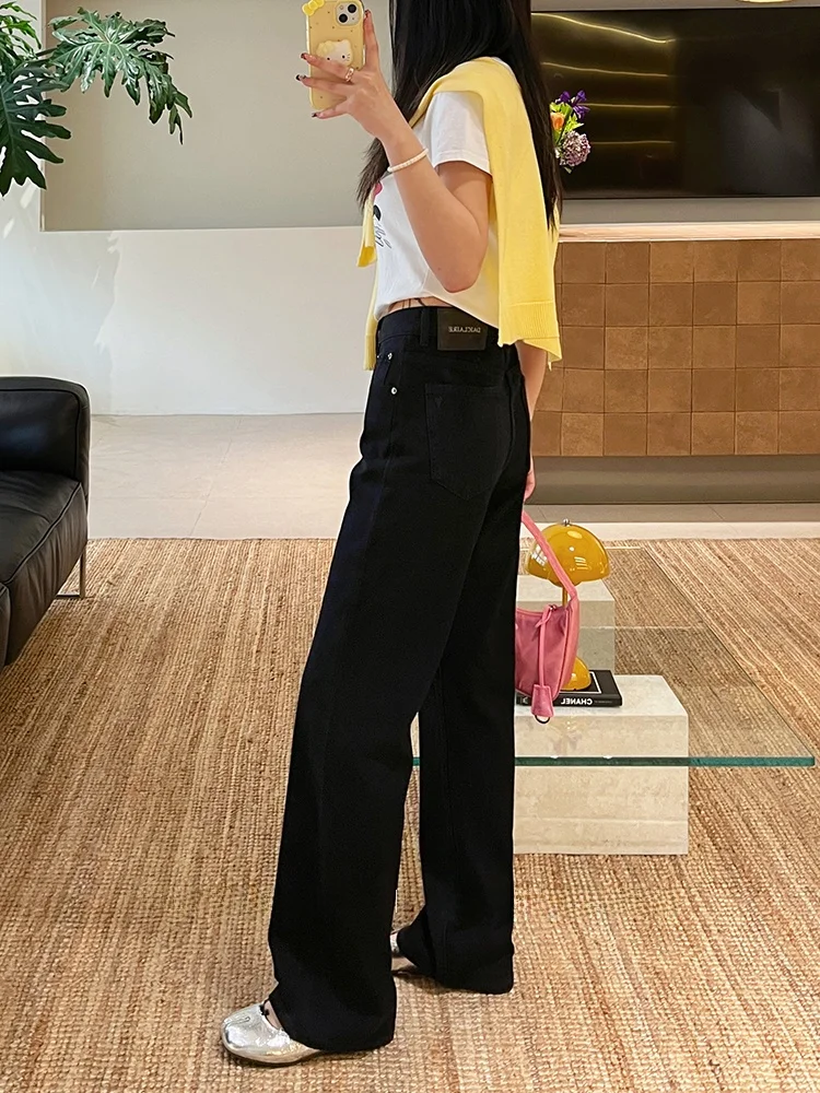 

Slim Straight Jeans Women's Spring New Style High Waist Heart Pattern Black Color Slimming Effect Floor-Length Trousers