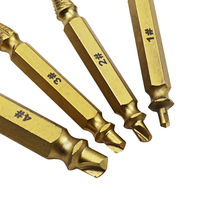 Juego de brocas para extracción de tornillos dañados, herramientas de demolición, removedor de pernos rotos, pelado fácilmente, 4 piezas