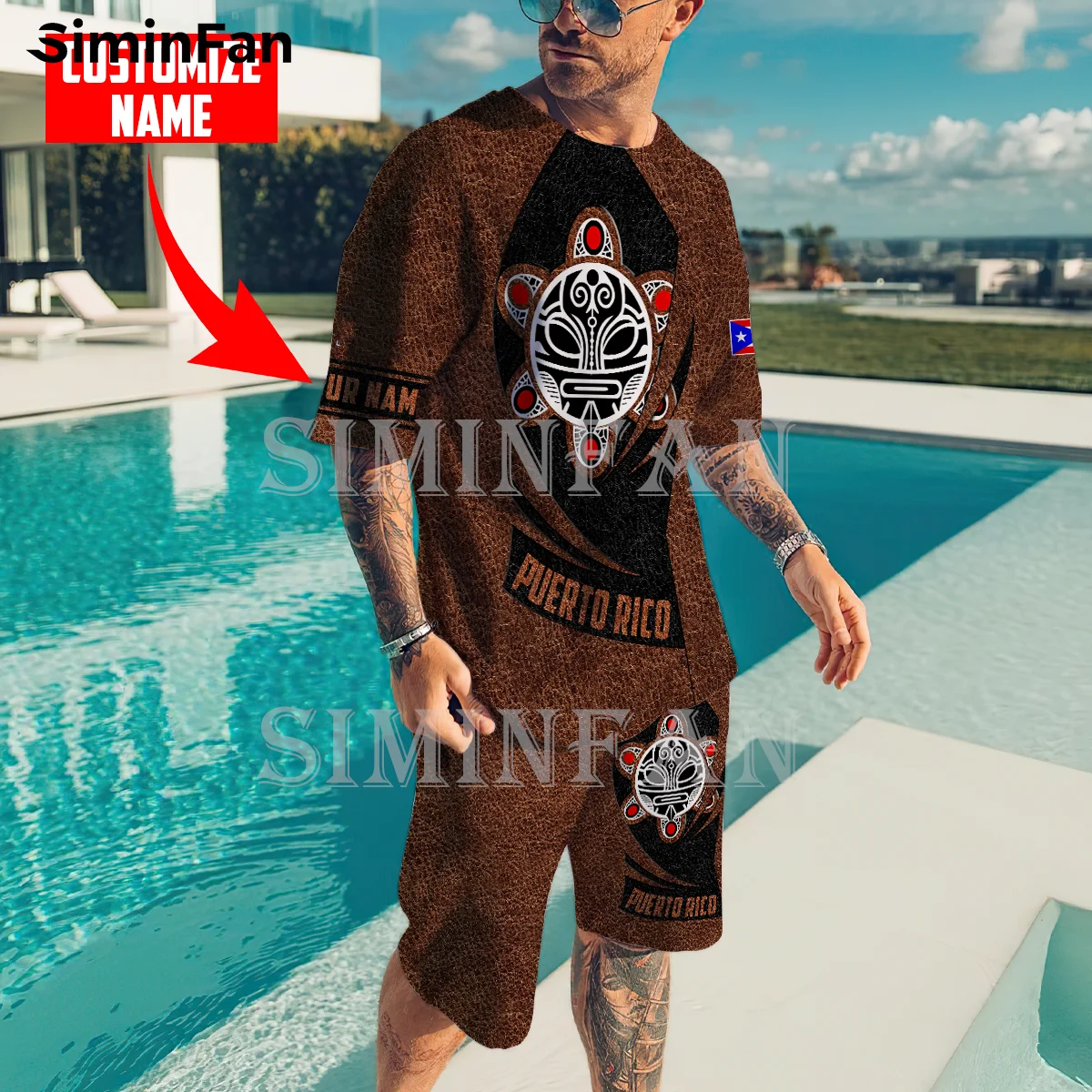 Taino Tattoo Puerto Rico 3D Printed Men T-Shirt Beach Shorts Set Summer Male Suit Casual Tee Tops Tracksuit Two-Piece Sportswear