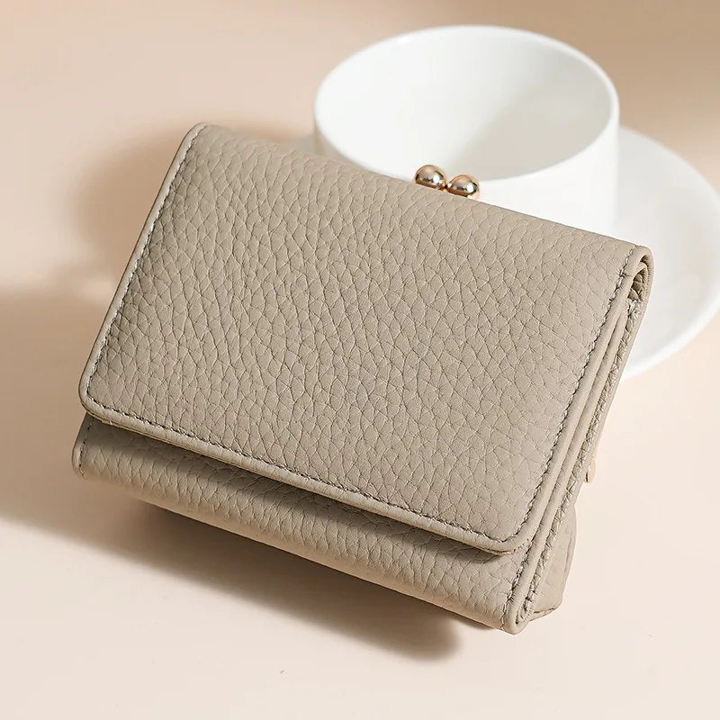 ​​Women's Tri-Fold Genuine Leather Wallet - Metal Clasp Compact Organizer with Coin Pocket & Multi-Card Slots​​