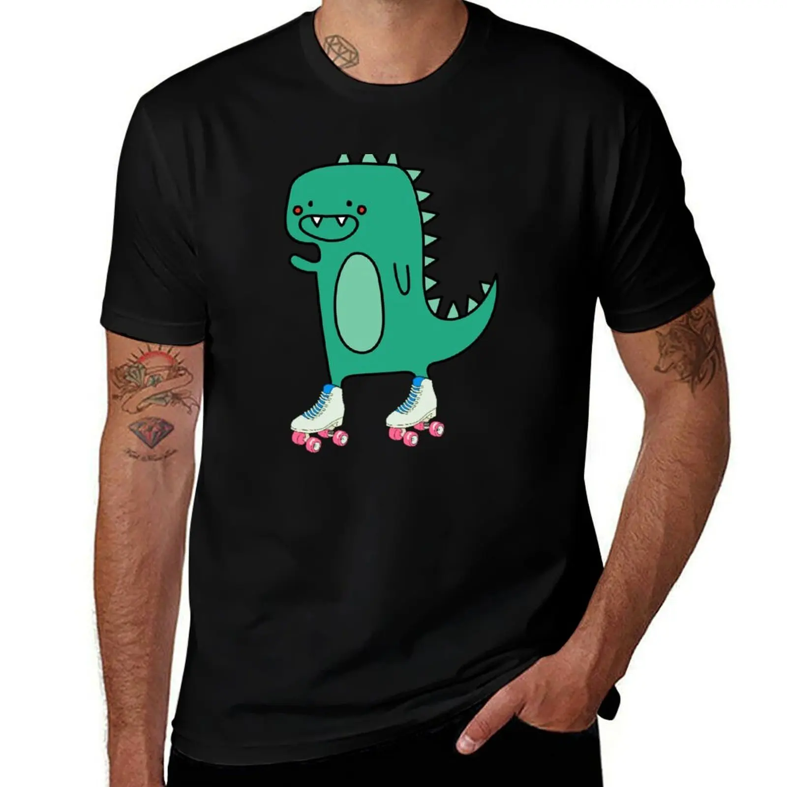 

Tyrollersaurus Rex,Dinosaur Skate,Tyrannosaurus Rex cartoon With Roller Skate T-Shirt plus sizes oversized t shirt men