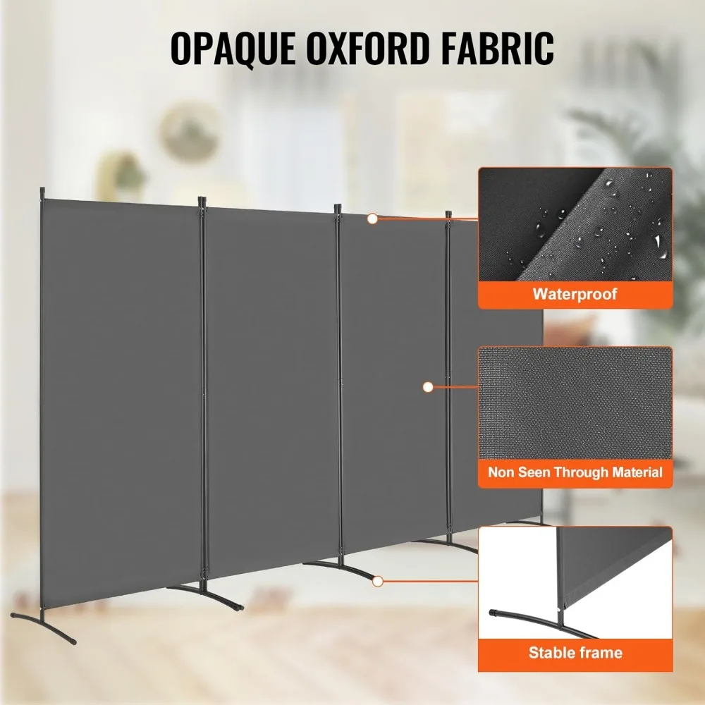 4-Panel Folding Privacy Screen, Portable Room Divider for Office, Bedroom, Study in Grey