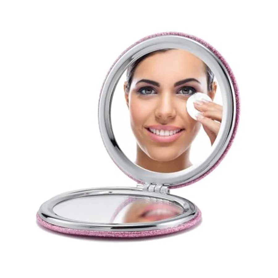 

1X/10X Magnifying Compact Mirror with PU Leather, Ultra-Portable for Purses and Travel, Round